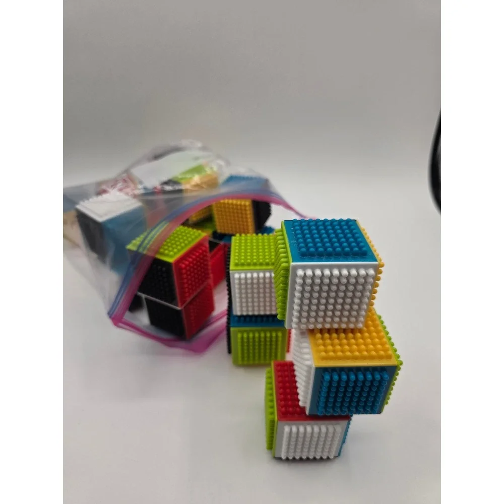 Multi Color Bristle Block Sensory Building Cubes Interlocking Toy Lot of 22